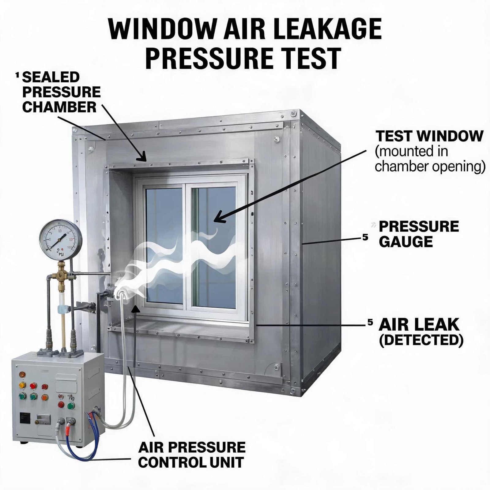 air leakage testing window pressure chamber