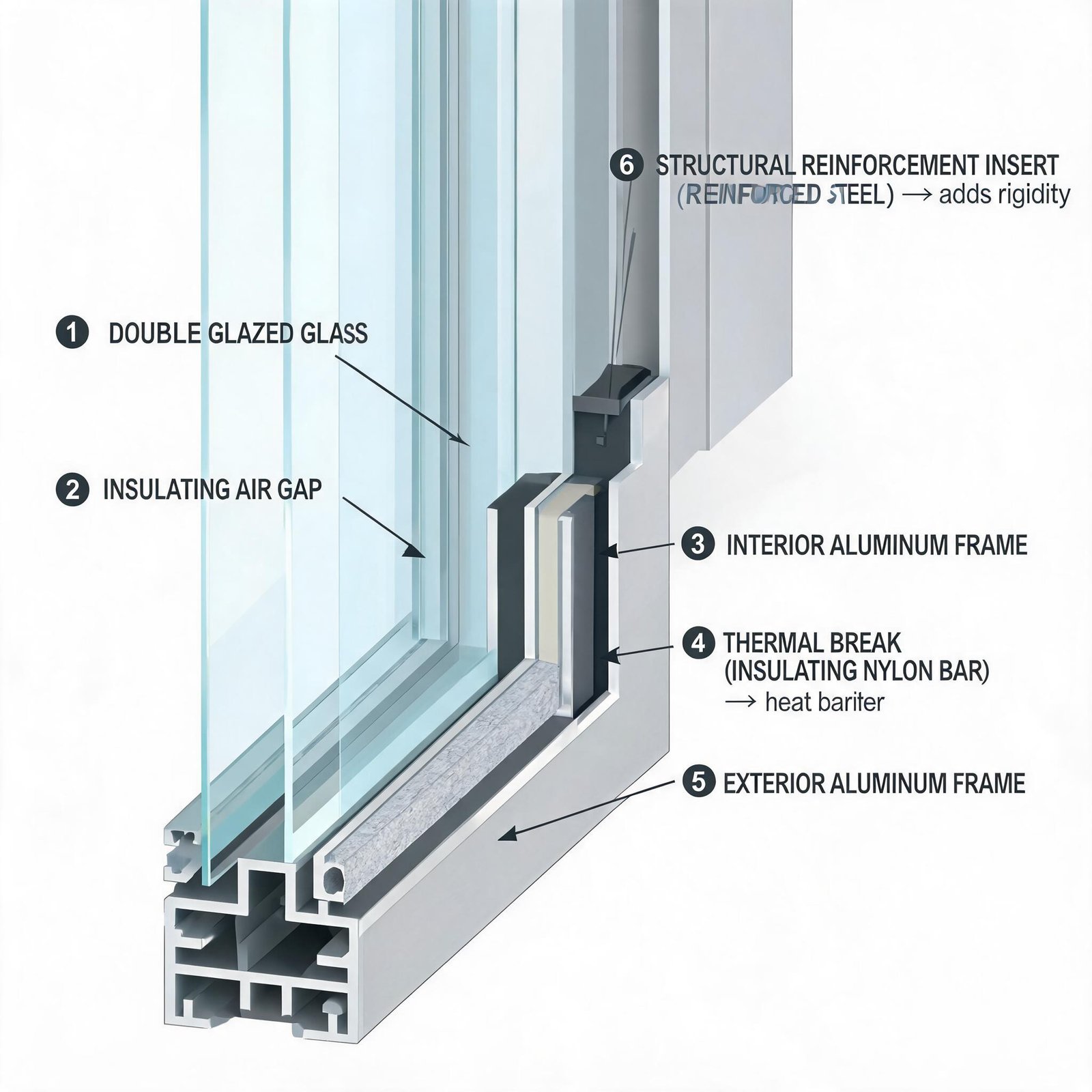 aluminum-thermal-break-window-cross-section-structural-reinforcement