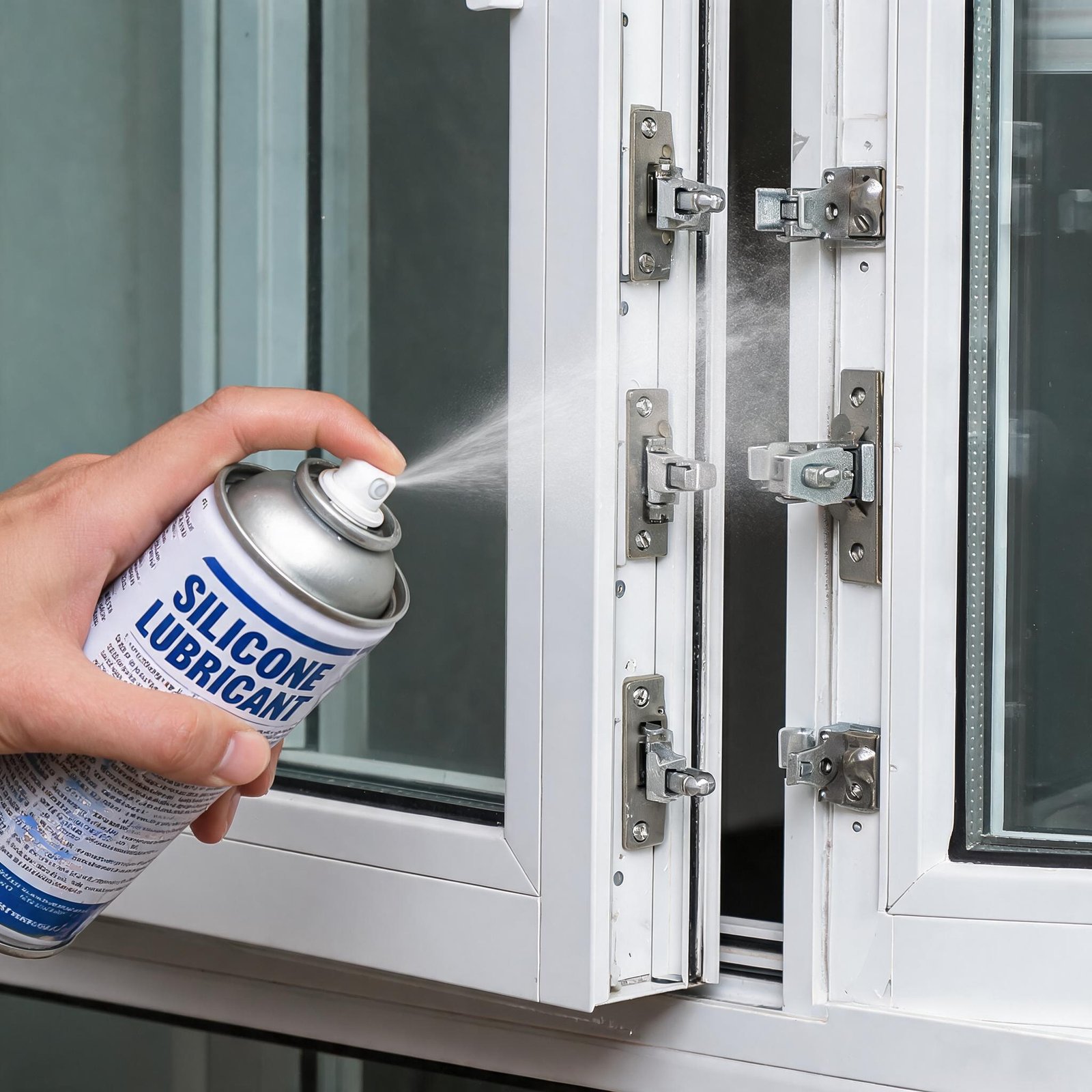 applying-silicone-lubricant-to-multi-point-lock-on-casement-window