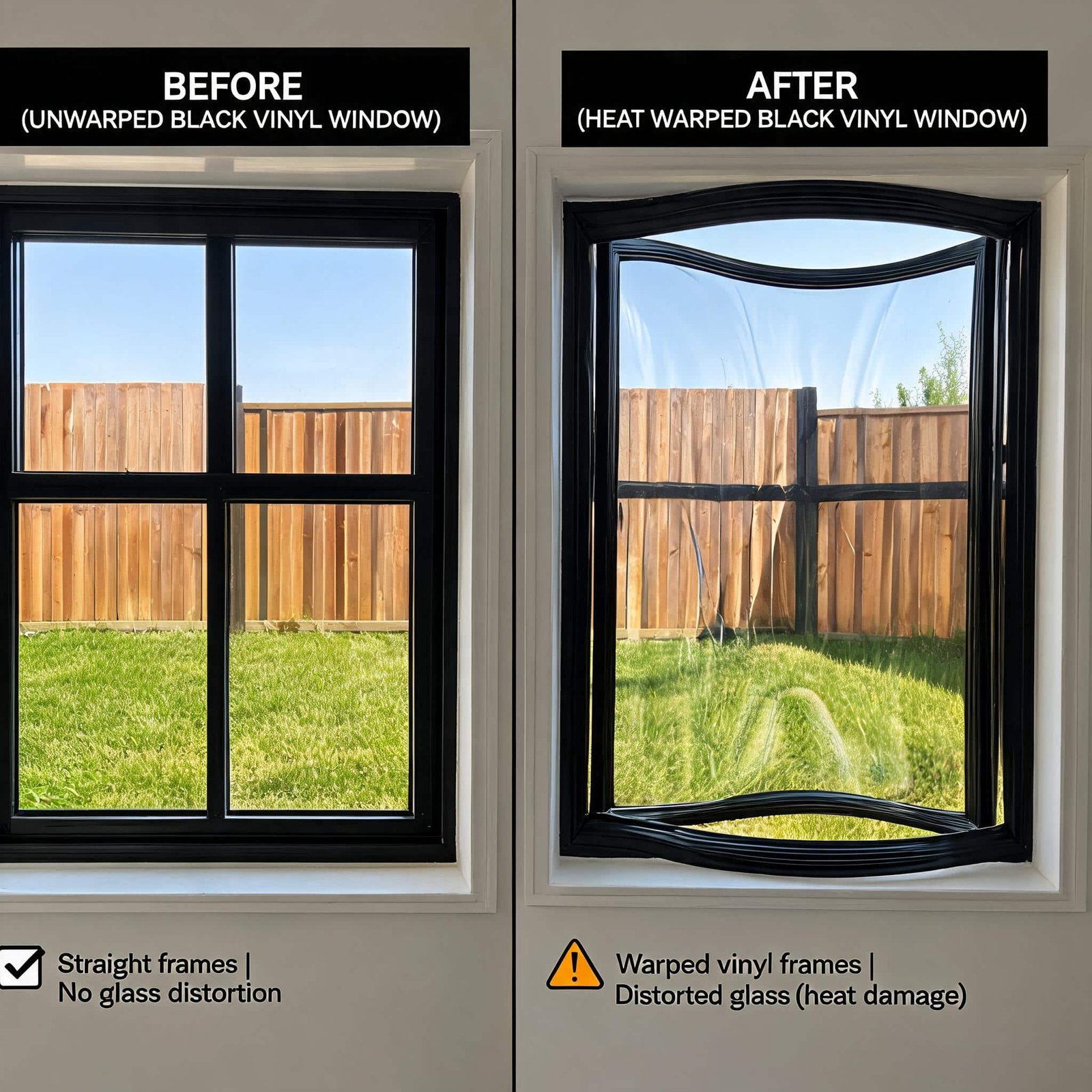black-vinyl-window-heat-warping-comparison
