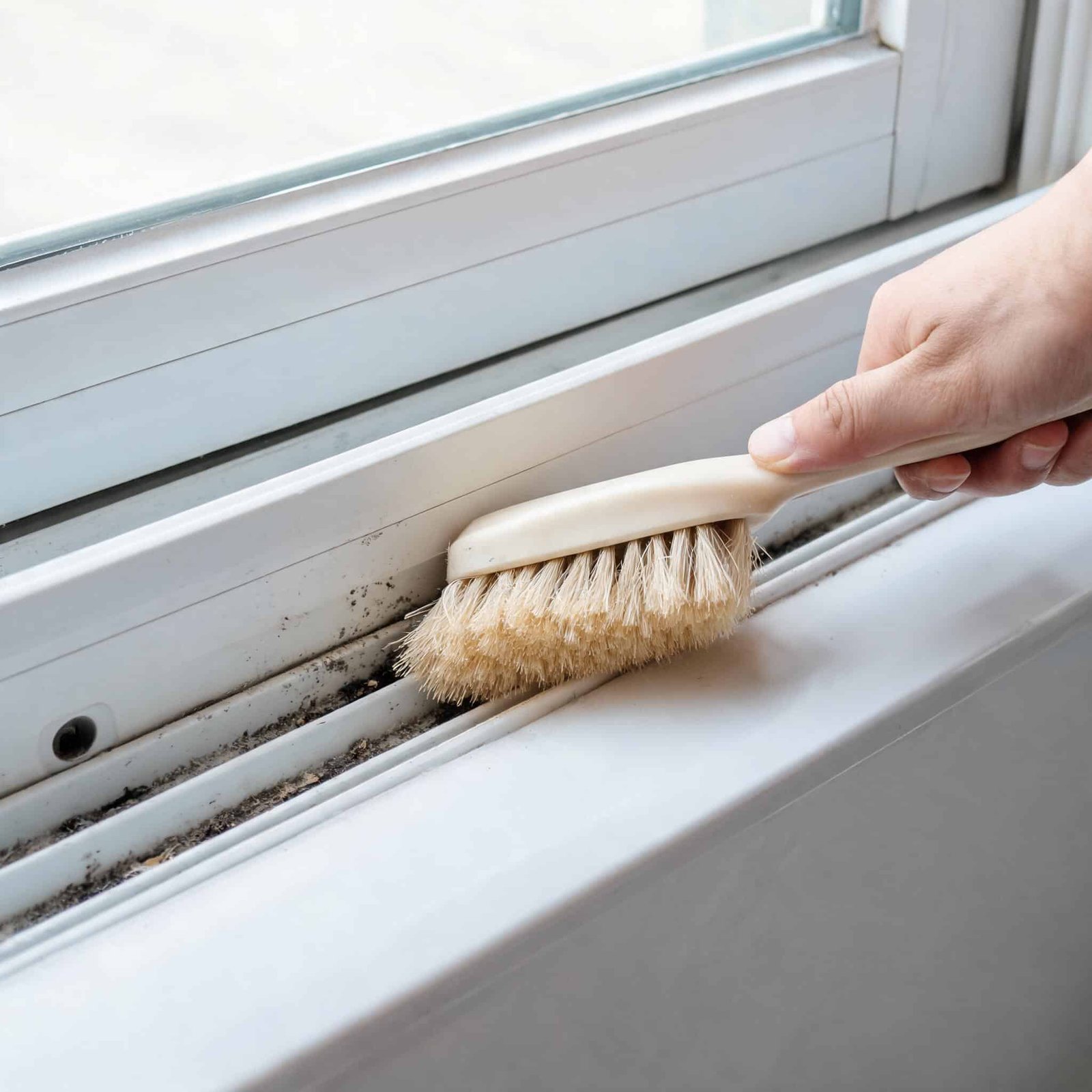 cleaning-vinyl-window-tracks-with-soft-bristle-brushfrom door&window factory