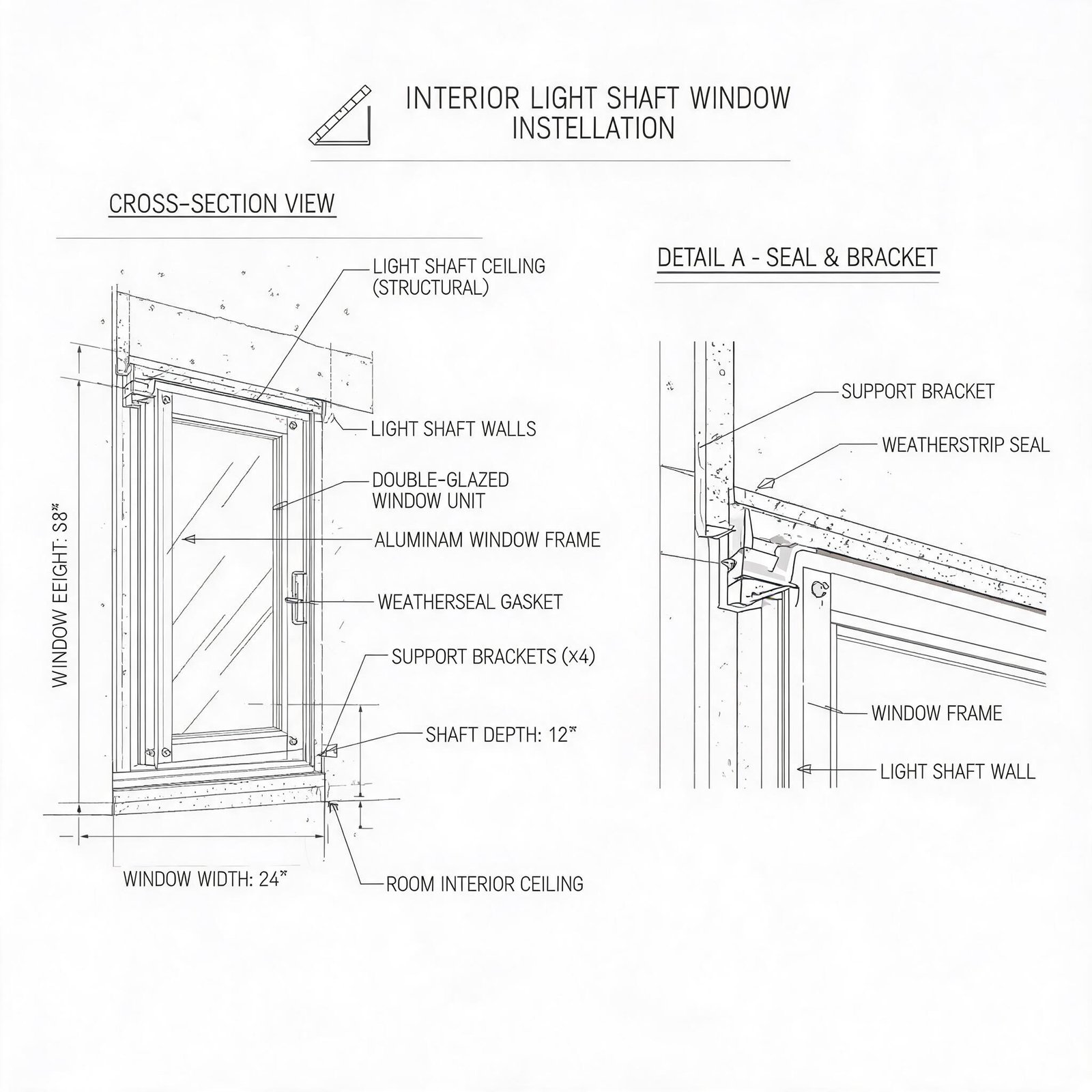 Superwindowhouse Heat insulation paint for room without windowsinterior-light-shaft-window-installation-technical-drawing