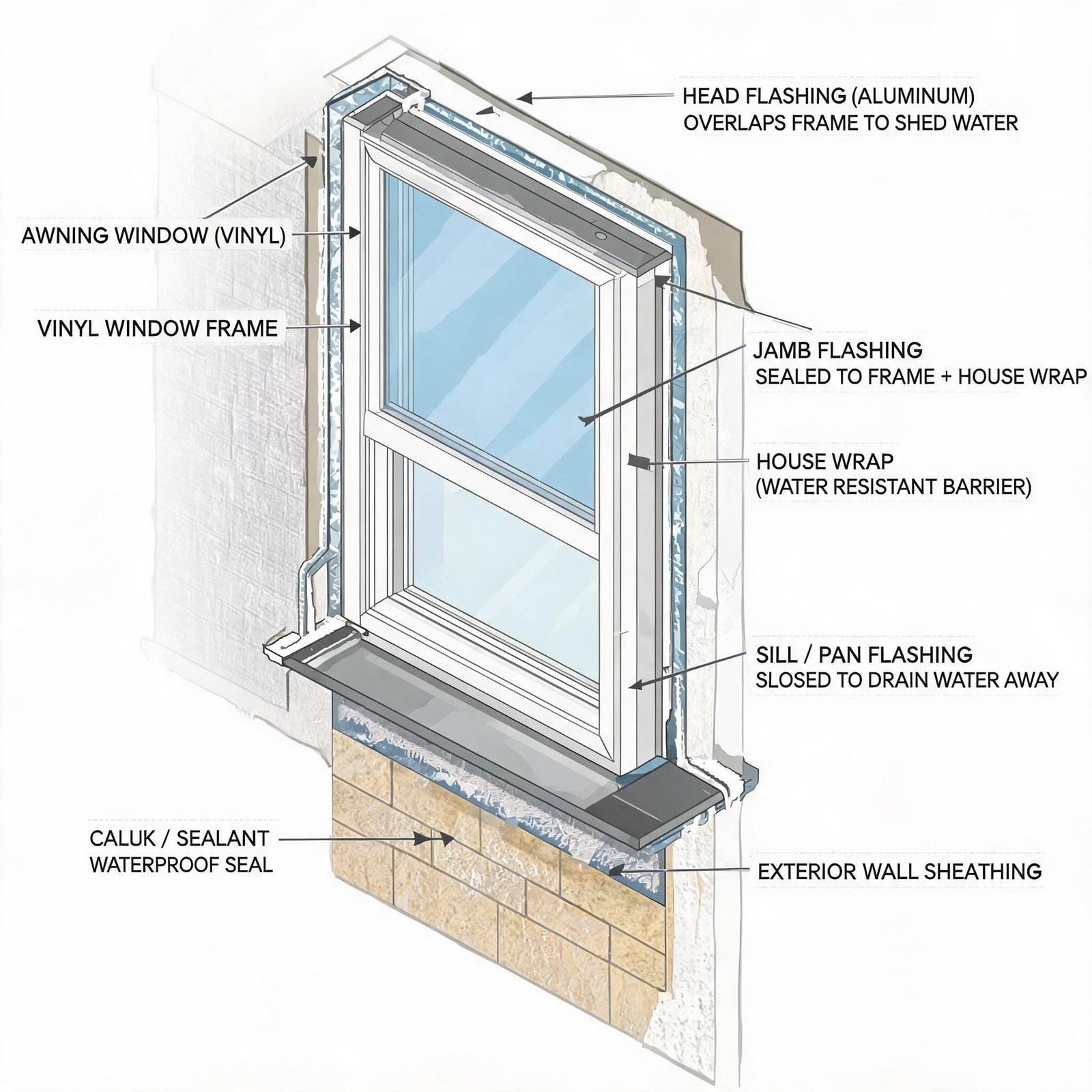 Superwindowhouse What Is a Vinyl Awning Window? (Mechanisms & Standard Sizes)vinyl-awning-window-installation-flashing-detail