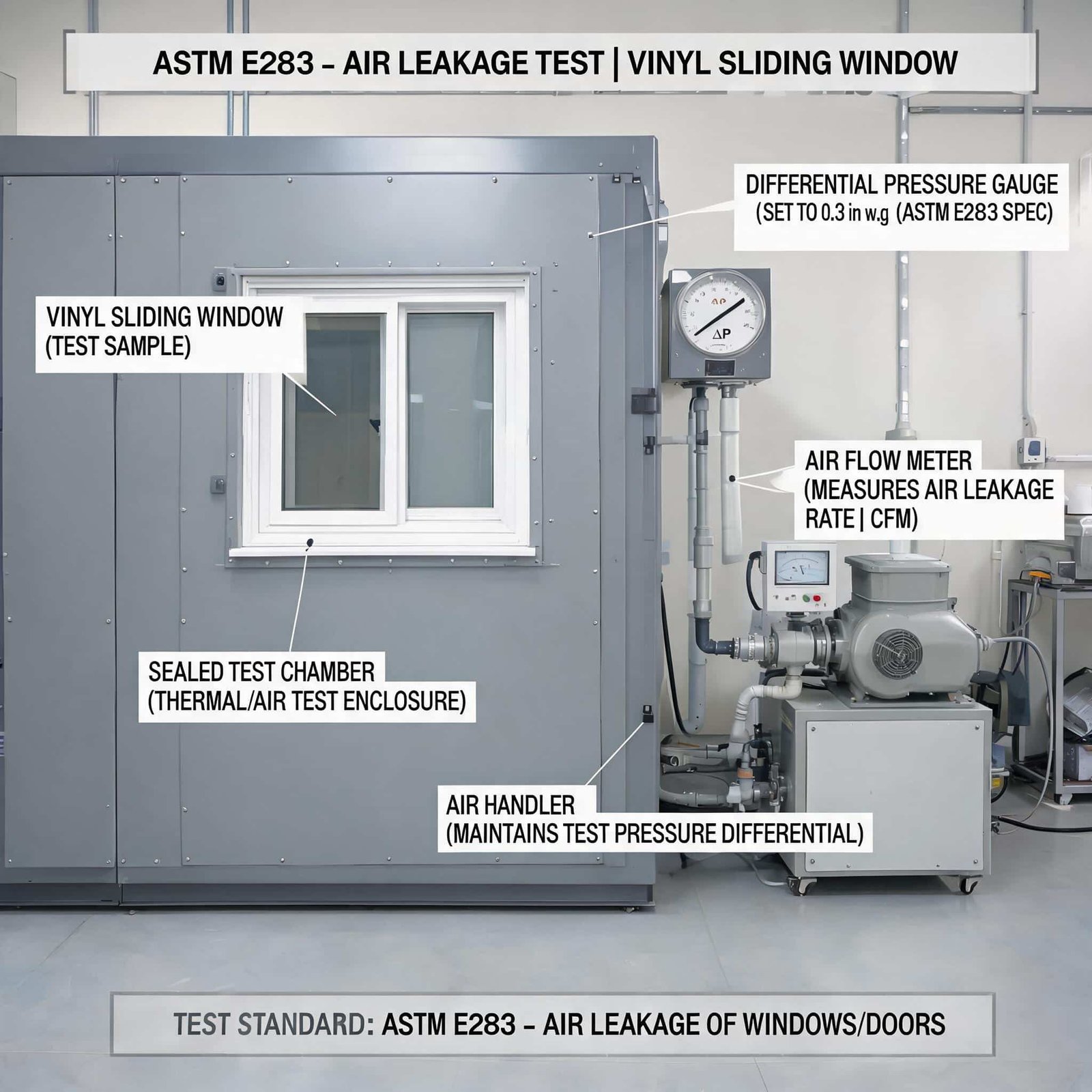 vinyl-sliding-window-thermal-chamber-testing-astm-e283-air-leakage-setup